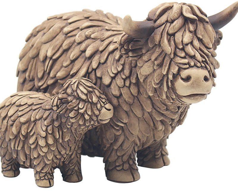 Standing Hughie Highland Cow & Calf Small
