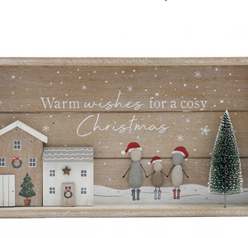 Wooden Festive Family Pebble Plaque