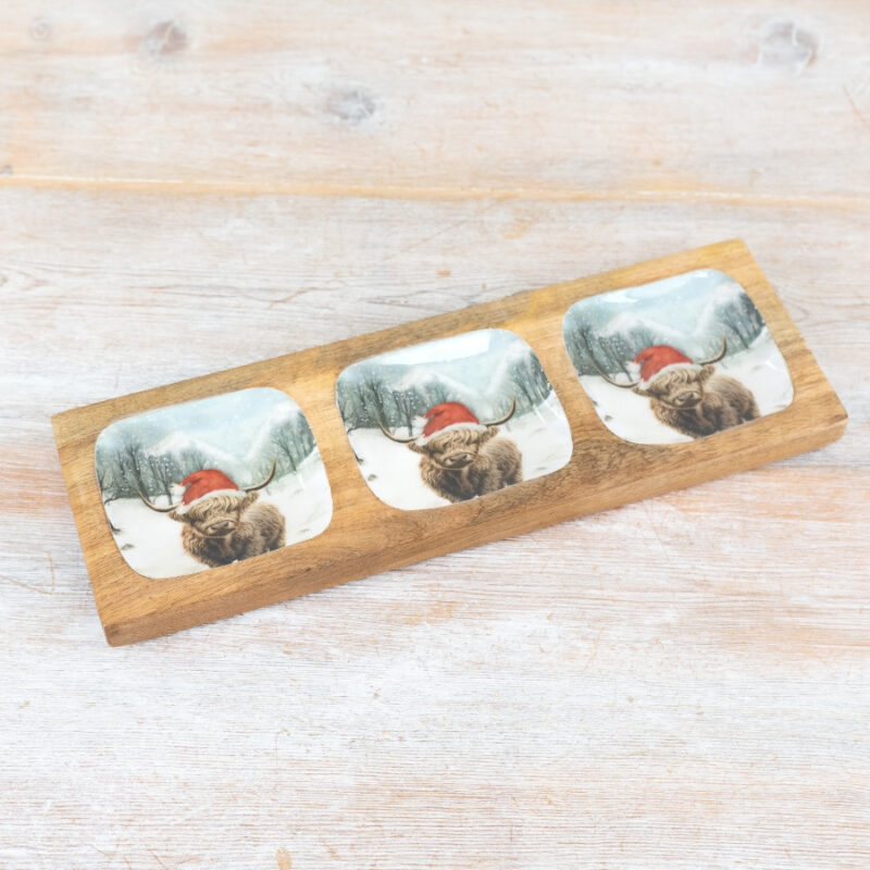 Snow Highland Cow Trio Tray