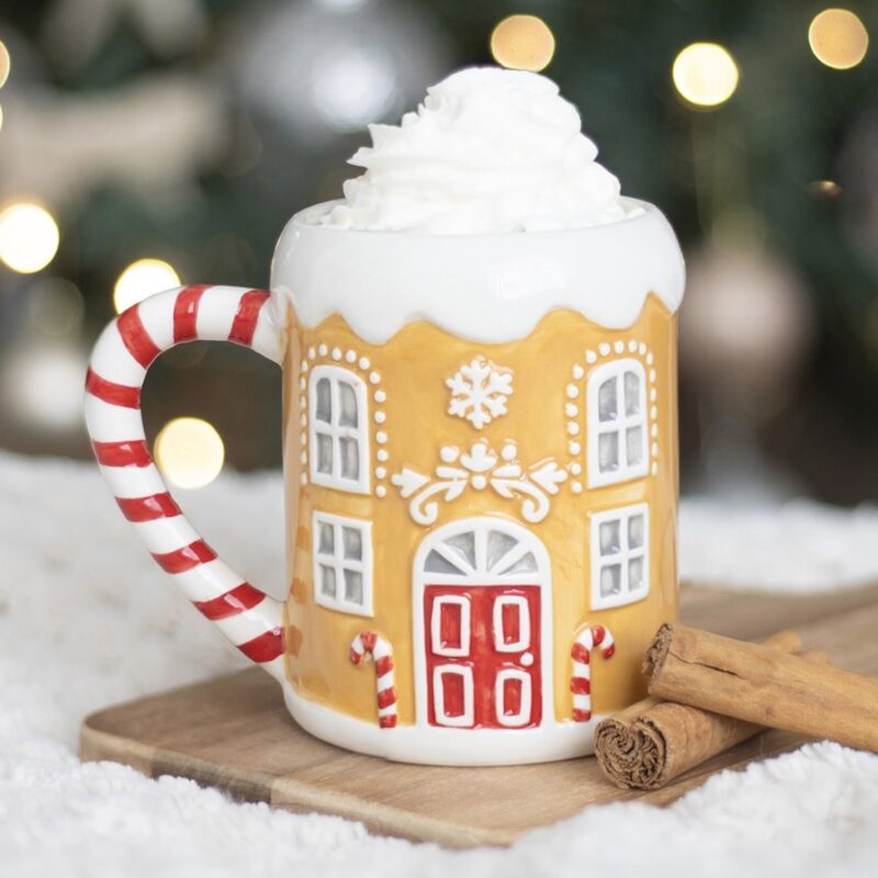 Candy Cane Gingerbread House Mug