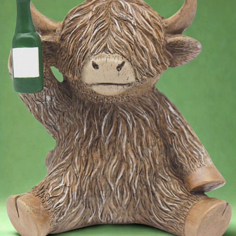 Highland Cow With Beer Bottle