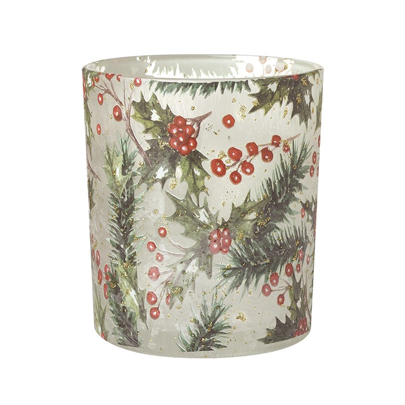 Holly Frosted Glass Candle Holder LGE