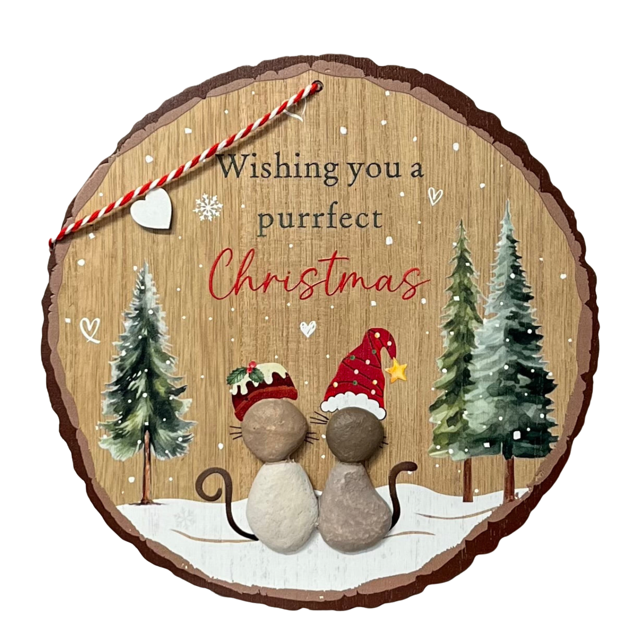 Festive Cat Pebble Hanger