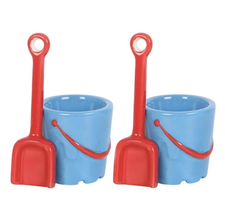Bucket Shapped Ceramic Egg Cups & Spade Spoon