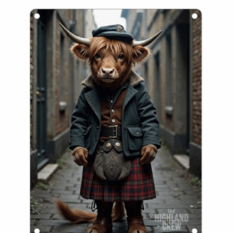 Peaky Highland Cow Metal Sign