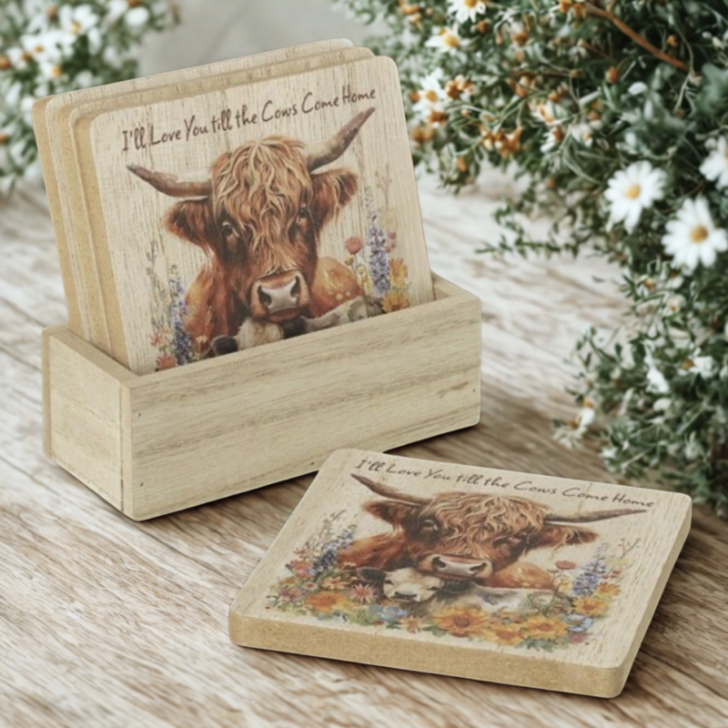 Highland Cow Wooden Coaster