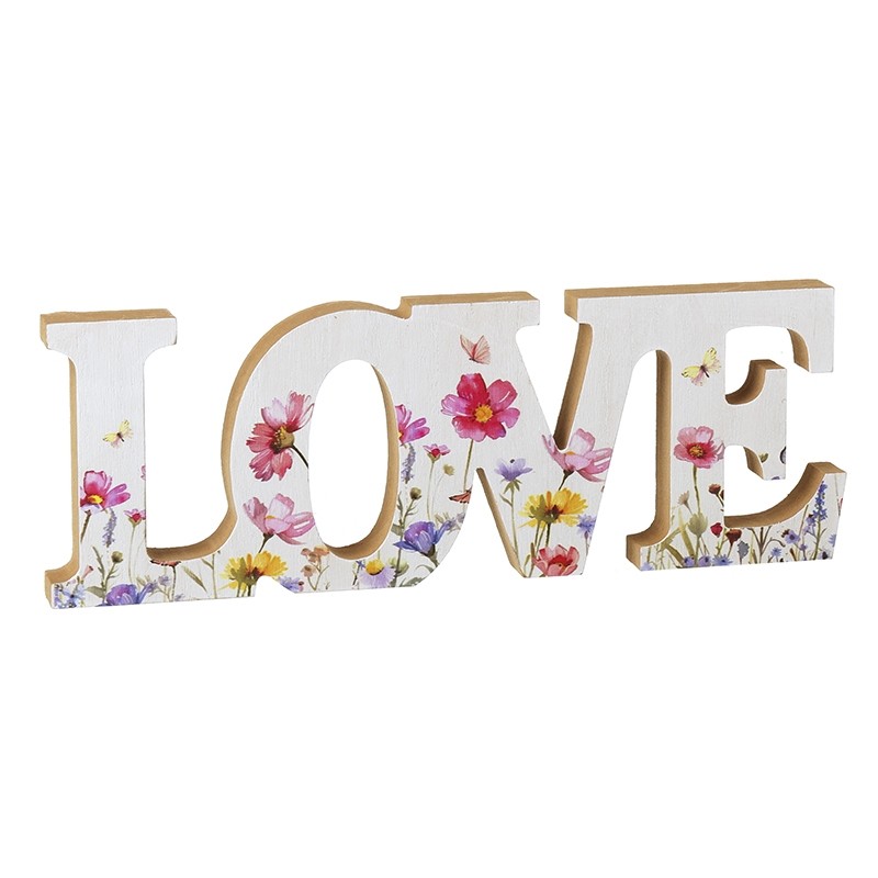 Floral Print Wooden Love Sign