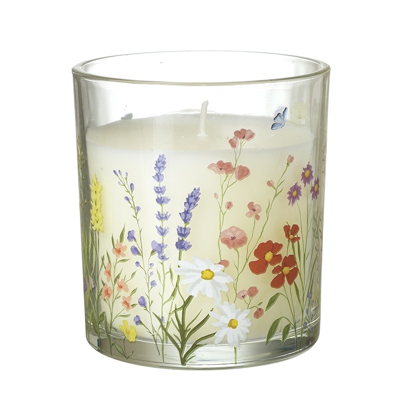 Scented Candle In Floral Glass Holder