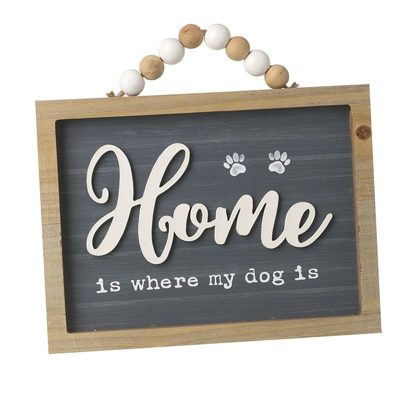 Home Dog Sign With Bead Hanger