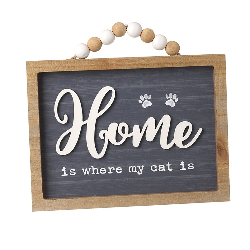 Home Cat Sign With Beaded Hanger