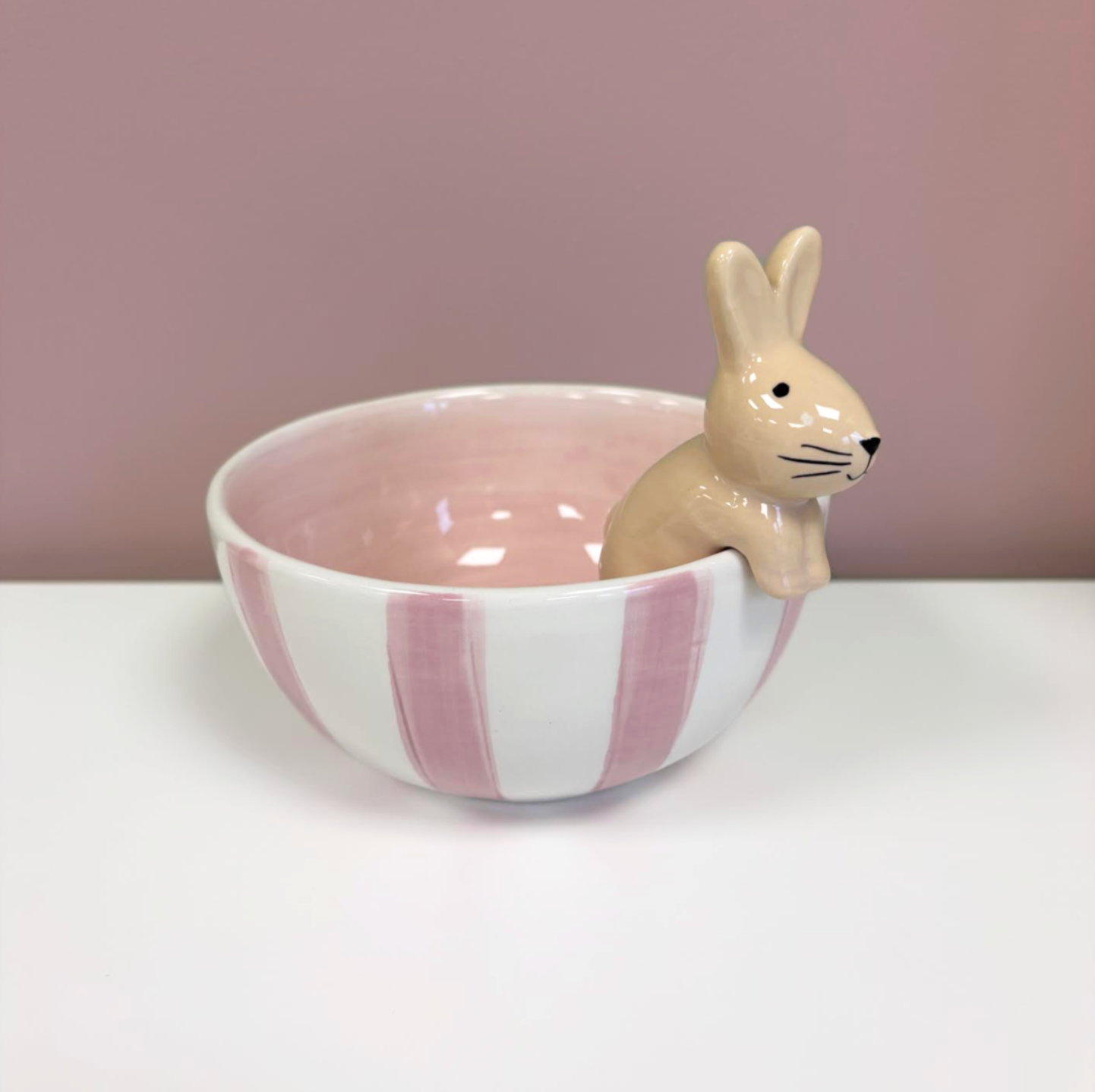 Pink Stripe Rabbit Bowl