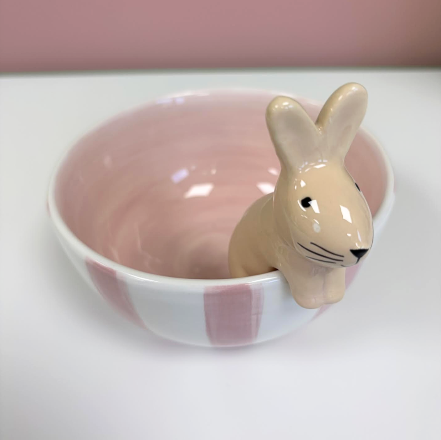 Pink Stripe Rabbit Bowl - Image 2